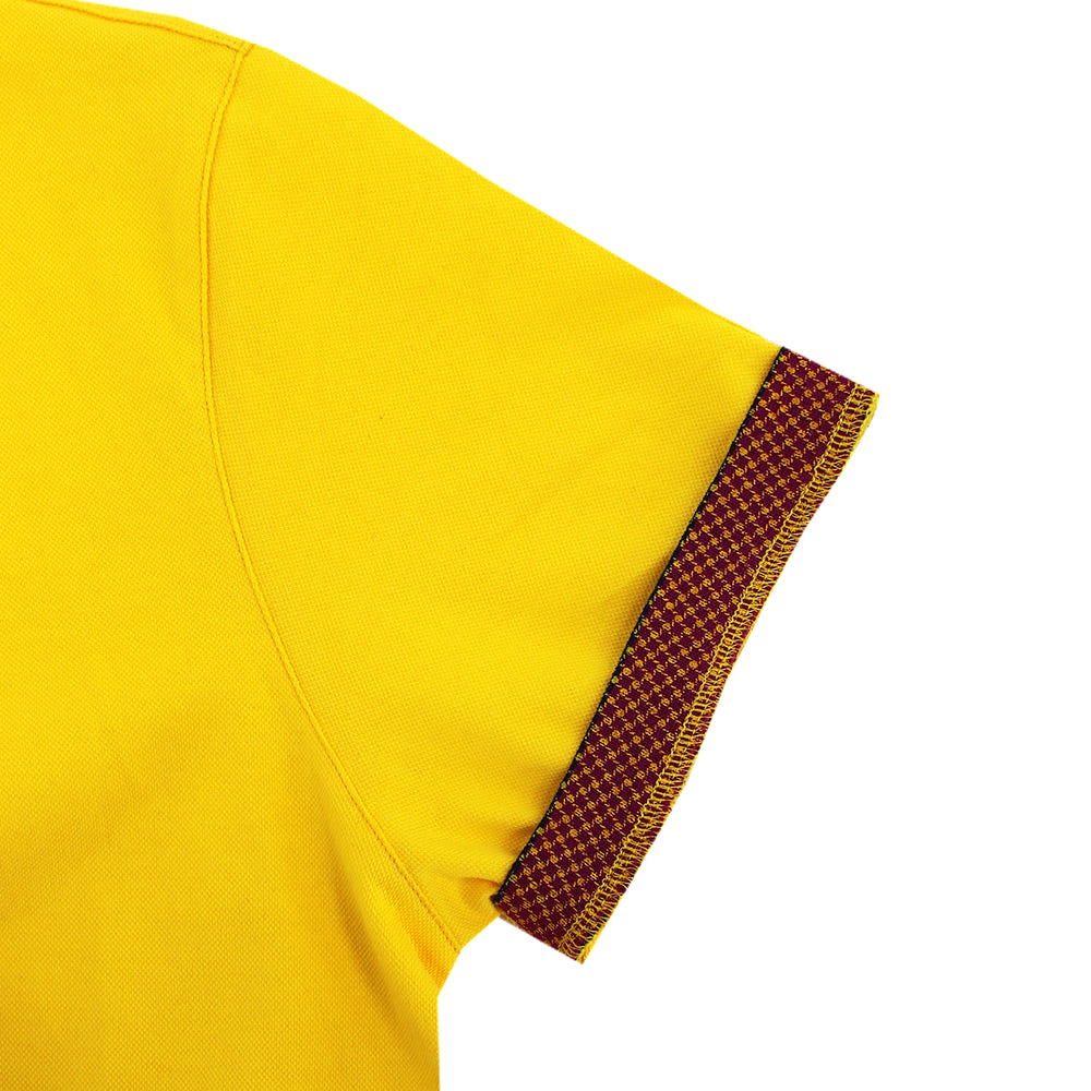 Yellow Polo with Double Sided Navy and Burgundy Grid Print Collar Polos Eight-X   