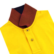 Yellow Polo with Double Sided Navy and Burgundy Grid Print Collar Polos Eight-X