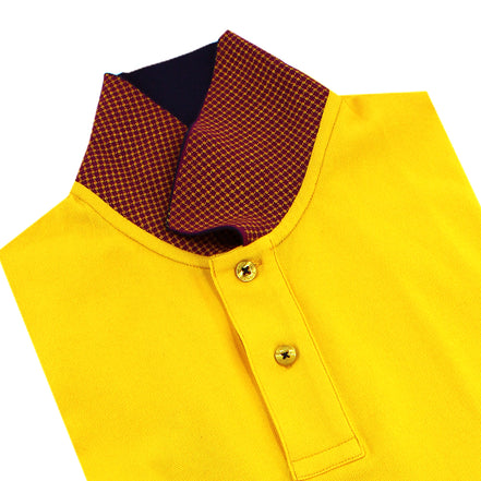 Yellow Polo with Double Sided Navy and Burgundy Grid Print Collar Polos Eight-X
