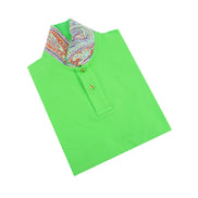Green Polo with Double Sided Multi colored Paisley Print Collar Shirts Eight-X