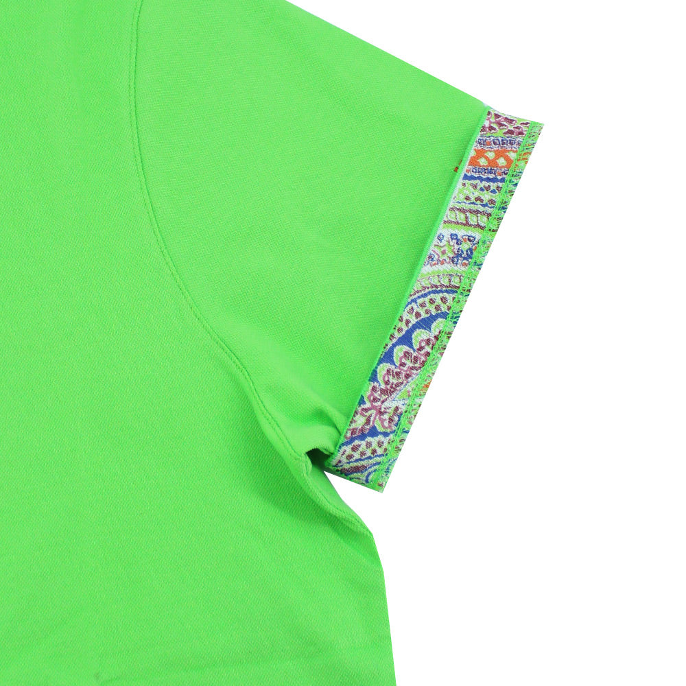 Green Polo with Double Sided Multi colored Paisley Print Collar Shirts Eight-X