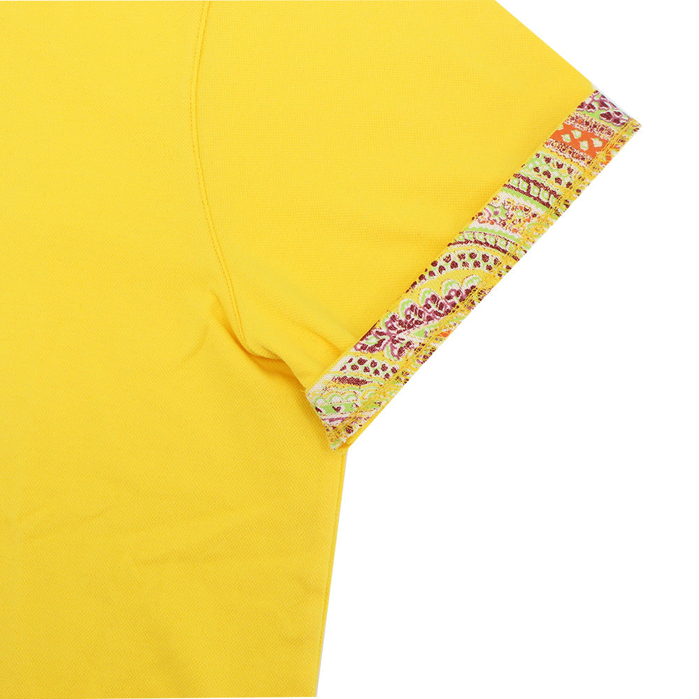 Yellow Polo with Double Sided Multi colored Paisley Print Collar Polos Eight-X