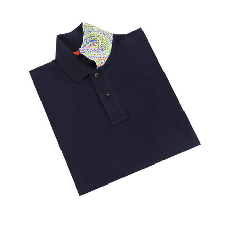 Navy Polo with Double Sided Multi colored Paisley Print Collar Polos Eight-X
