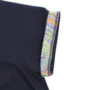 Navy Polo with Double Sided Multi colored Paisley Print Collar Polos Eight-X