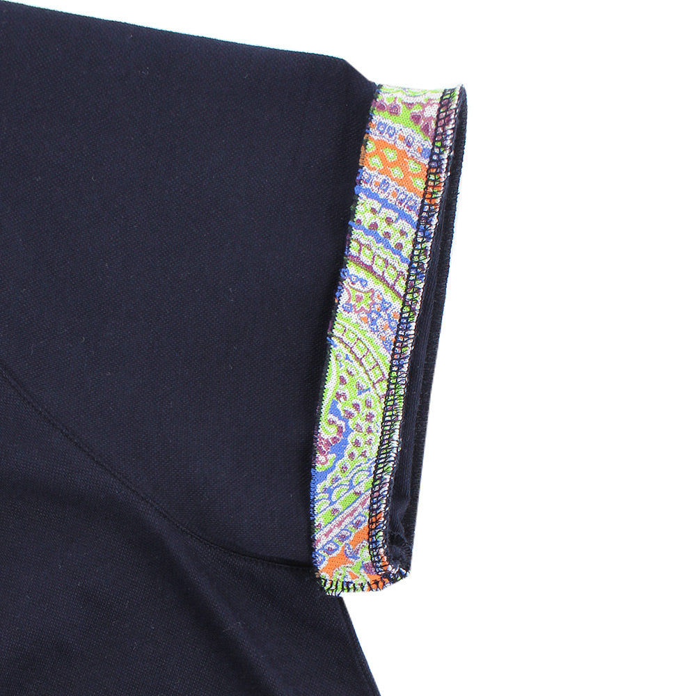 Navy Polo with Double Sided Multi colored Paisley Print Collar Polos Eight-X