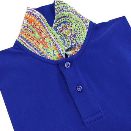 Royal Sax Polo with Double Sided Multi colored Paisley Print Collar Polos Eight-X