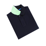 Navy Polo with Double Sided Collar with Green and White Ribbed Texture Polos Eight-X