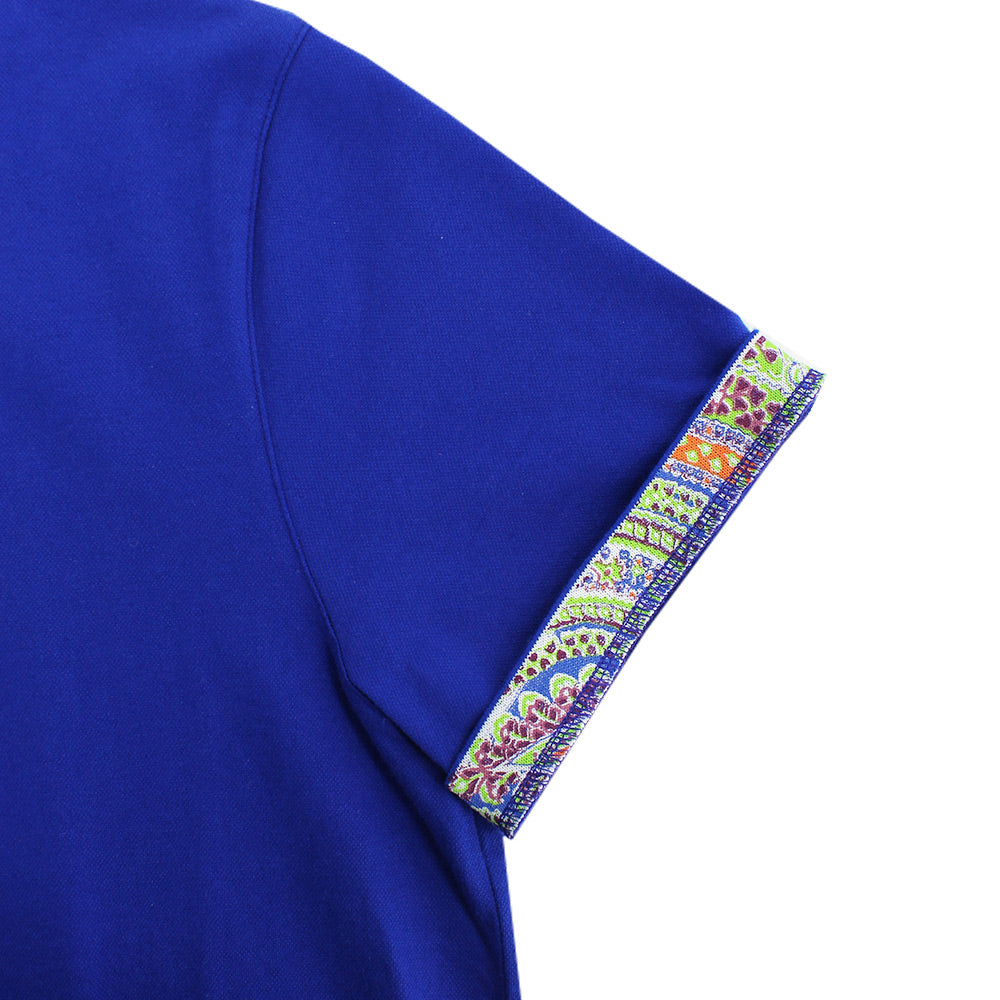 Royal Sax Polo with Double Sided Multi colored Paisley Print Collar Polos Eight-X
