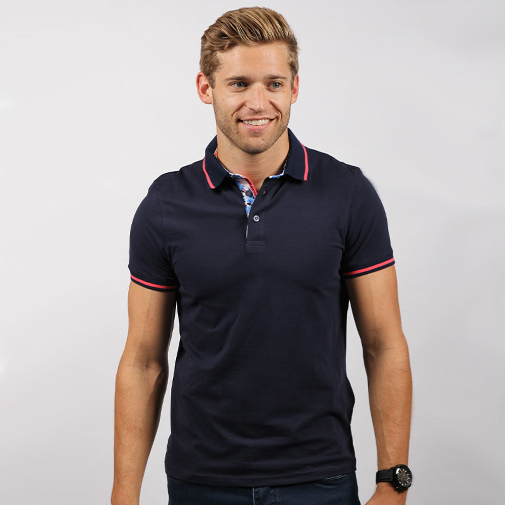 Navy Polo Shirt With Red Trim Polos EightX   