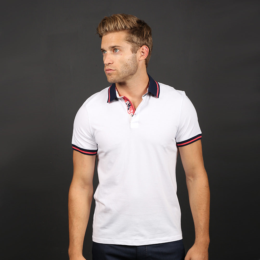 White Polo Shirt With Red Trim Polos EightX   