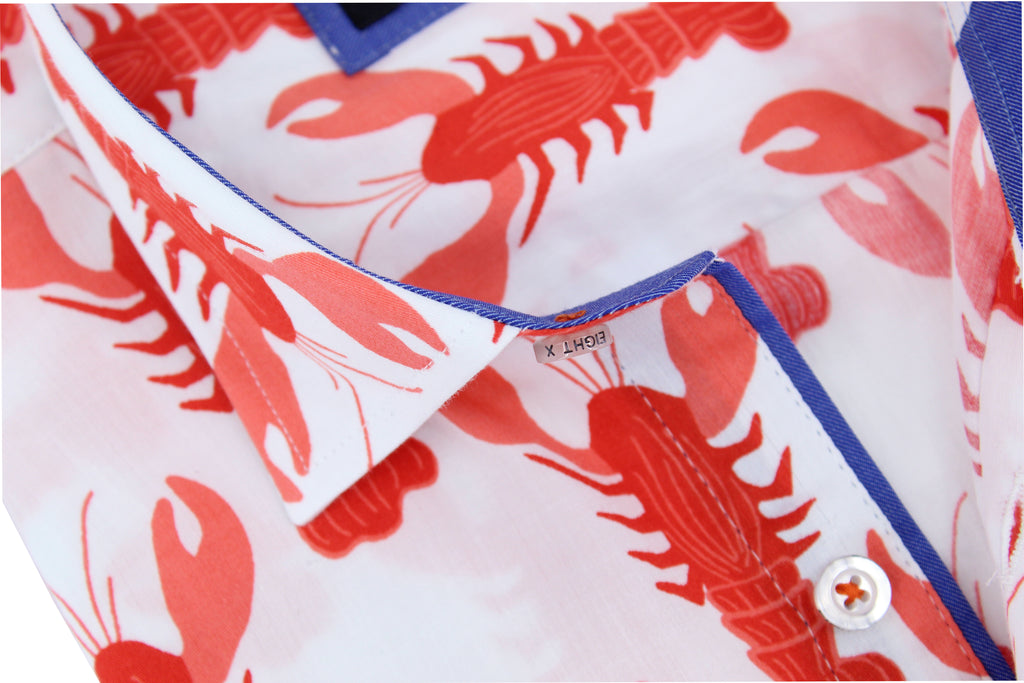 Lobster Print Short Sleeve Shirt Short Sleeve Button Down Eight-X   