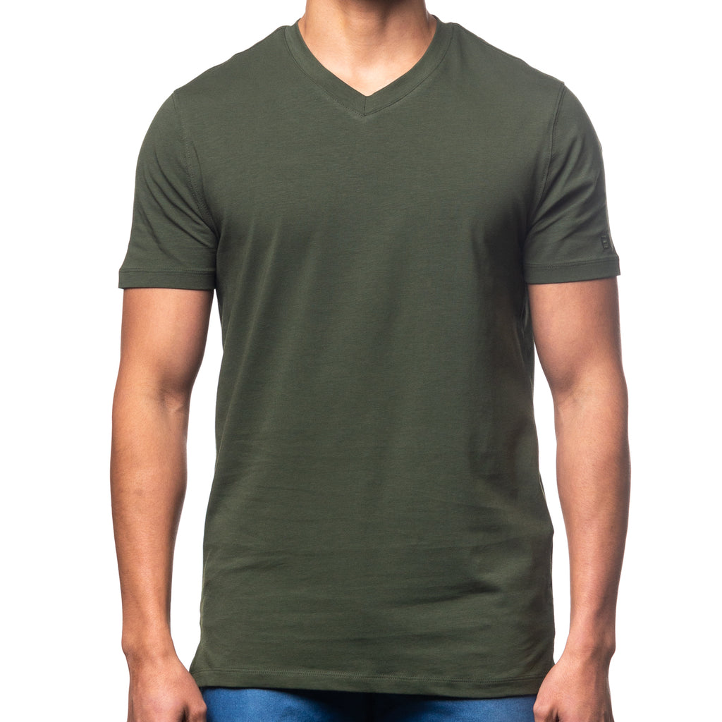 Essential V Neck T-Shirt - Olive T-Shirts Eight-X   