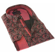 Black Paisley Button Down Shirt W/Trim H-1827 Long Sleeve Button Down EightX   